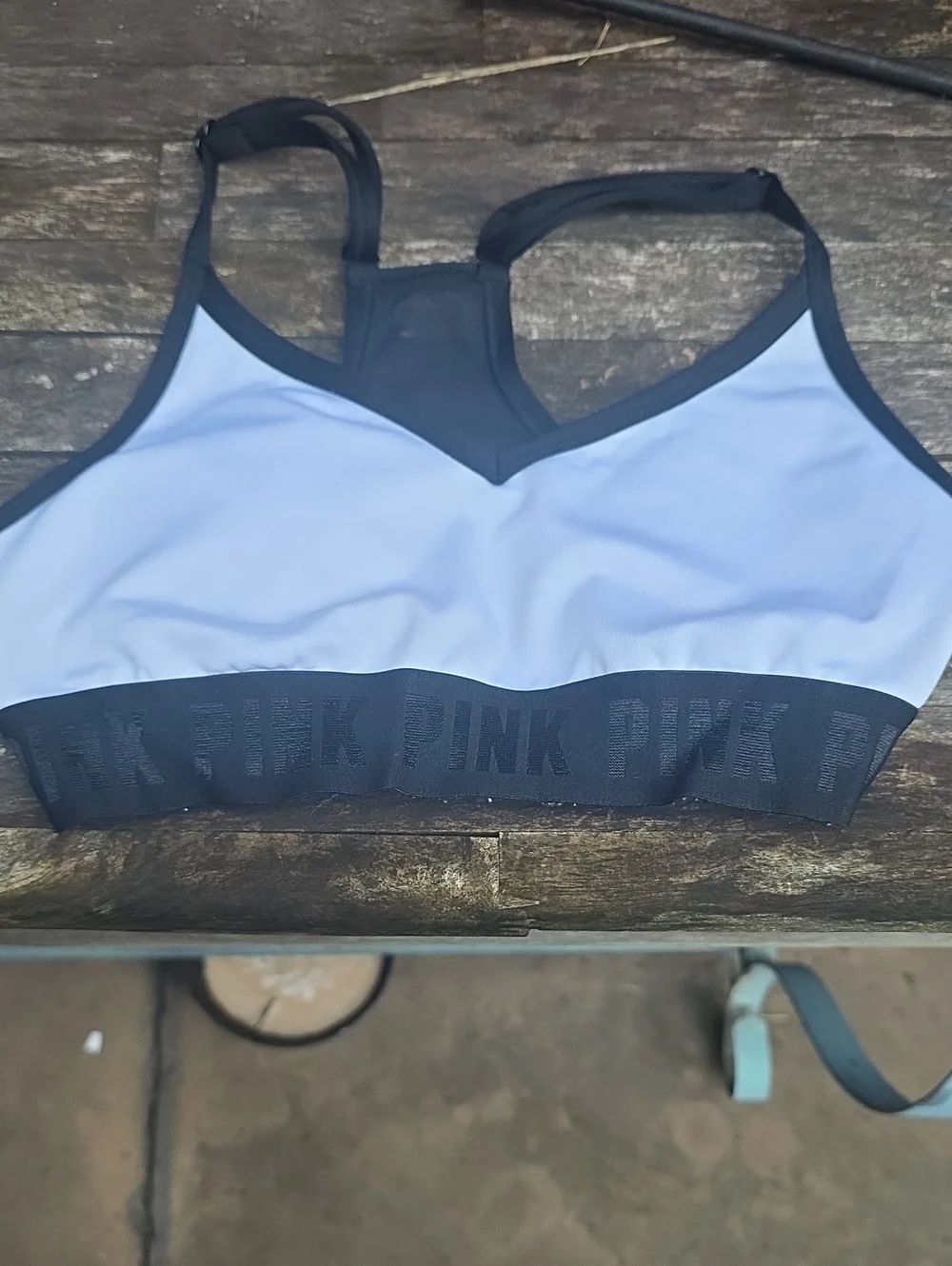 PINK Victoria's Secret White and Black Racerback Sports Bra